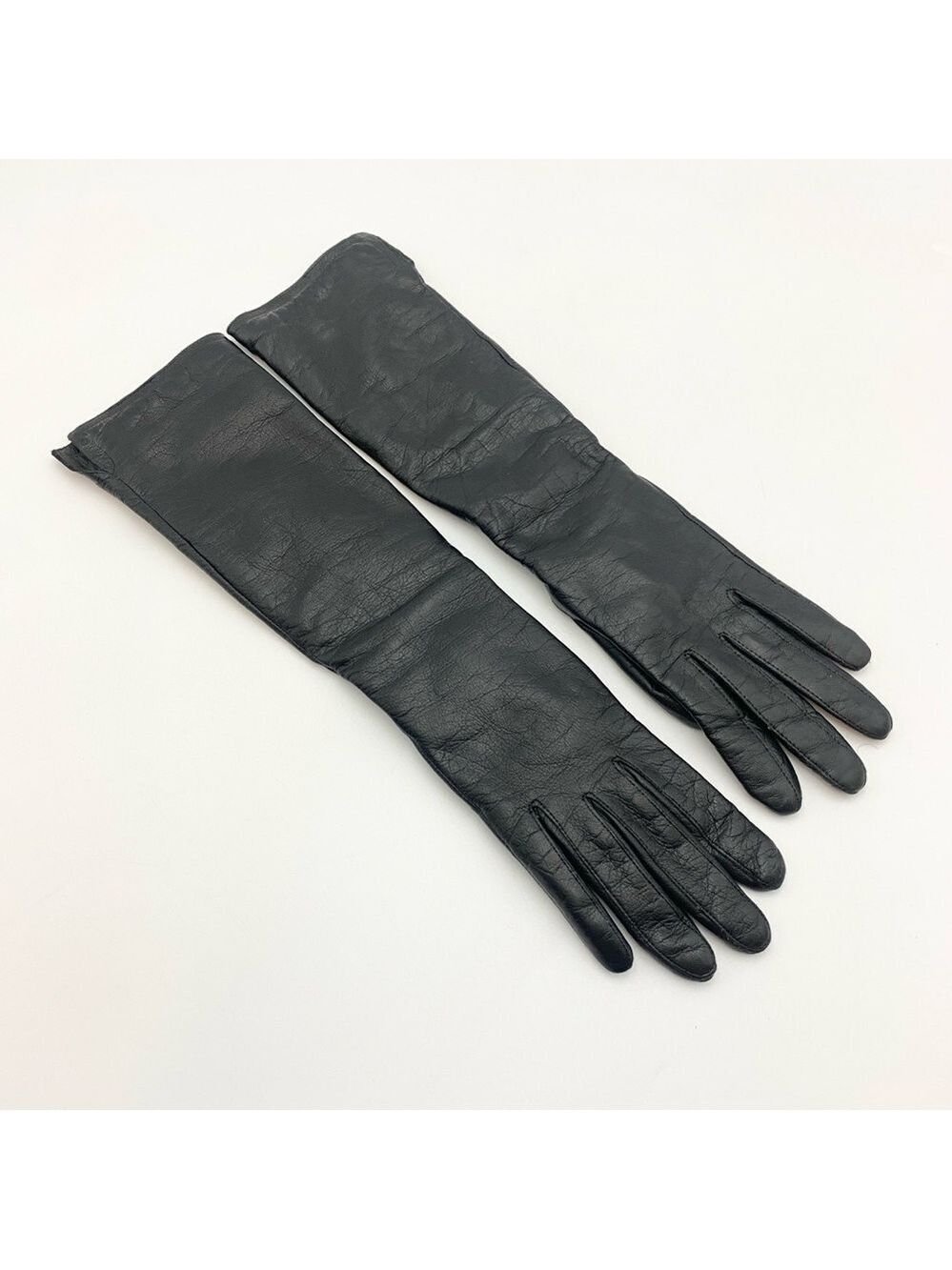 Club Monaco Black Long Leather Gloves Cashmere Lined Sz S